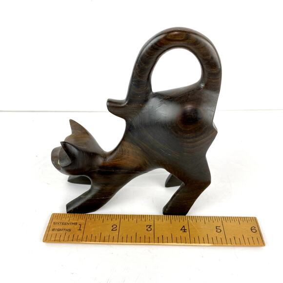Hand Carved Dark Hardwood Cat Figurine Folk Art - Picture 9 of 9